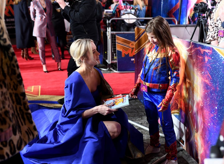 Larson and Illie chat before the U.K. premiere of "Captain Marvel."