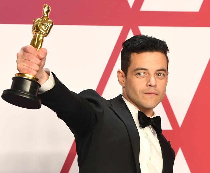 Rami Malek poses with his Oscar after the Academy Awards on Sunday. 