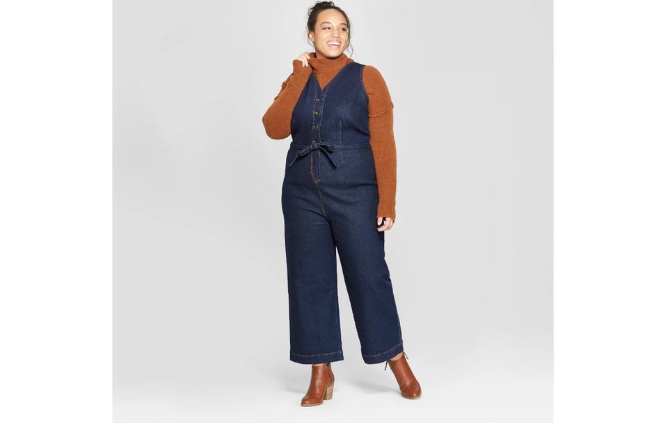 Button Front Wide Leg Romper Dungaree