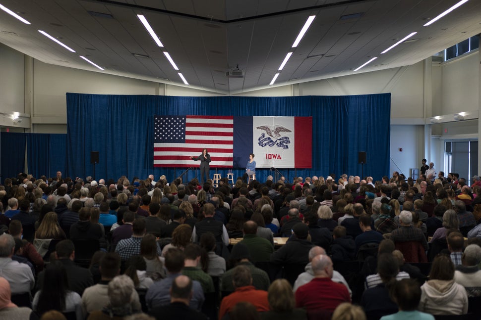 Harris in Ankeny, Feb. 23. Early polls of likely Iowa caucusgoers have placed her in the top tier with former Vice