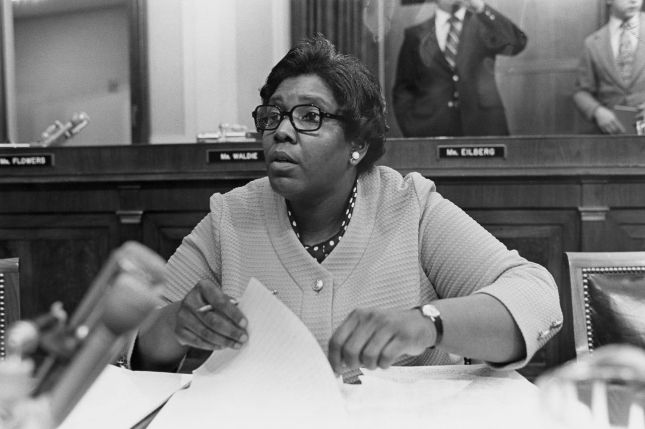 Barbara Jordan prepares for testimony during impeachment proceedings for President Richard Nixon in 1974.
