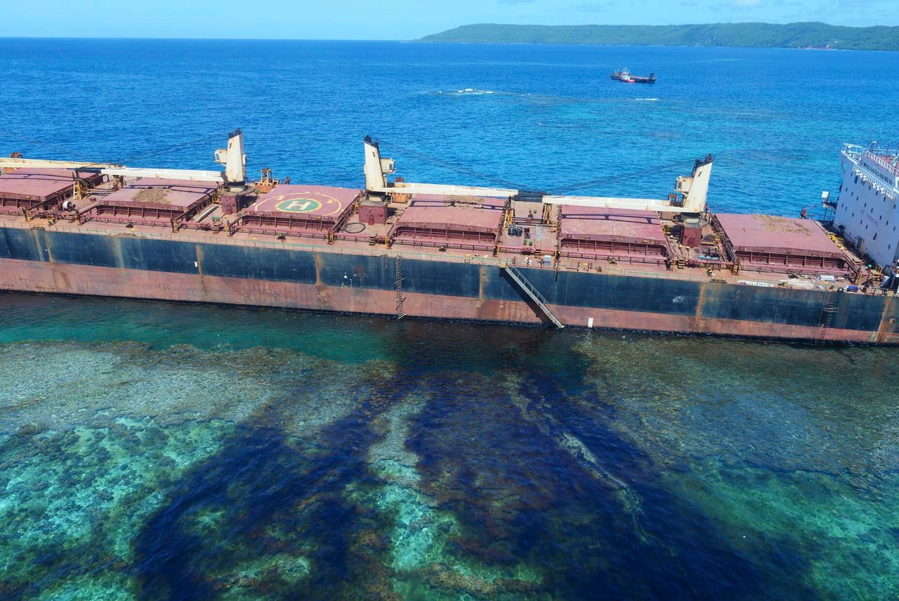 The “MV Solomon Trader” ran aground on Feb. 5 and is now leaking oil next to a UNESCO World Heritage site. 
