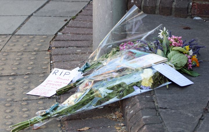 Floral tributes left to Dawn Sturgess, who died after being exposed to nerve agent novichok, in Rollestone Street, Salisbury, Wiltshire as the investigation into her death continues.