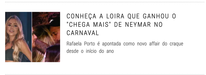 Manchete de site de celebridades mostra Neymar curtindo no Carnaval.
