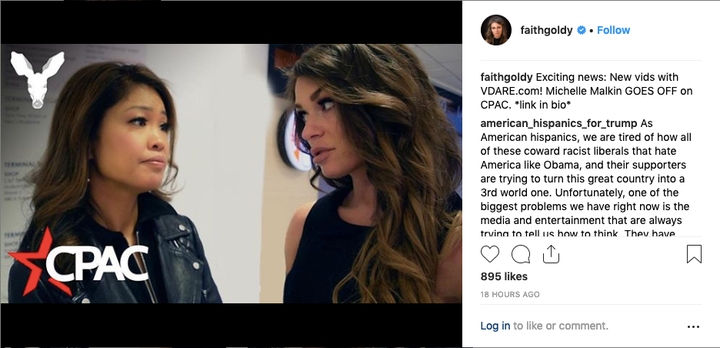 Michelle Malkin, left, talks to Faith Goldy.