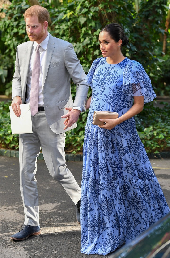 Prince Harry and Meghan, Duchess of Sussex with King Mohammed VI of Morocco, during an audience at his residence on Feb. 25 in Rabat, Morocco.