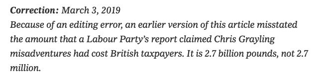 A correction in the NYT's story on Chris Grayling 