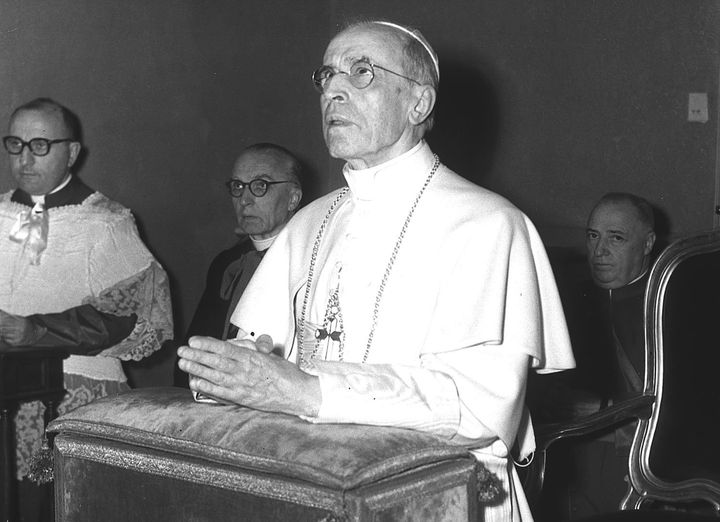 Pope Pius XII praying in a private chapel at Castel Gandolfo, about 17 miles south of Rome, in 1958. 