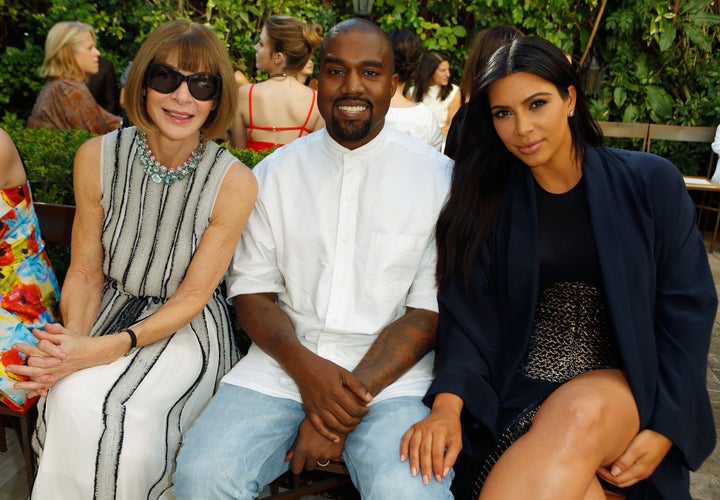 Anna Wintour, Kanye West and Kim Kardashian attend CFDA/Vogue Fashion Fund Show and Tea at Chateau Marmont on Oct. 20, 2015 in Los Angeles.