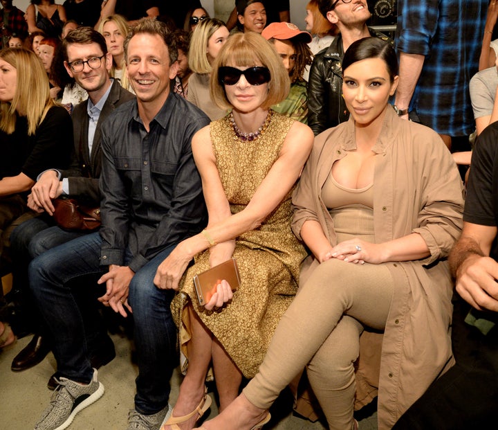 Seth Meyers, Anna Wintour, Kim Kardashian West and North West attend Kanye West Yeezy Season 2 during New York Fashion Week on Sept. 16, 2015 in NYC.