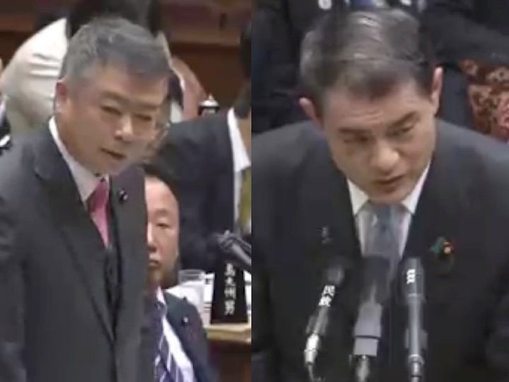 櫻井充氏（左）と柴山昌彦文部科学大臣（右）