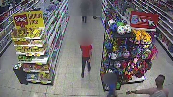 CCTV footage showed the moment the boy was attacked with acid while his mother shopped 