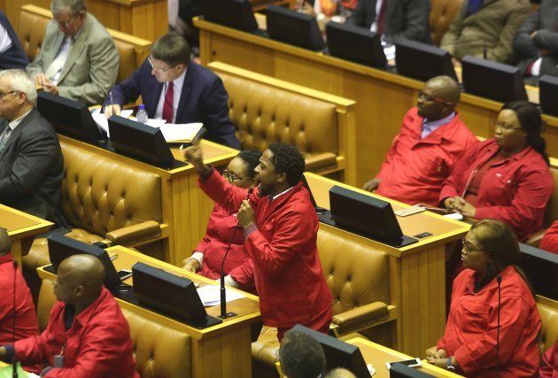 EFF MP Mbuyiseni Ndlozi poses a question in Parliament.