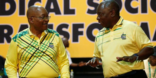 Deputy President Cyril Ramaphosa (R) and President Jacob Zuma during the 54th national conference of the ANC. December 16, 2017.