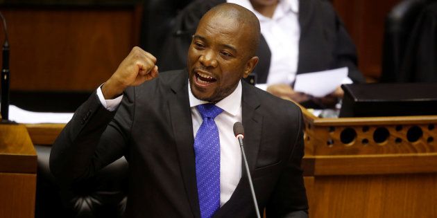 Democratic Alliance (DA) leader Mmusi Maimane speaks during the motion of no confidence against President Jacob Zuma in Parliament. August 8, 2017. REUTERS/Mark Wessels/Pool