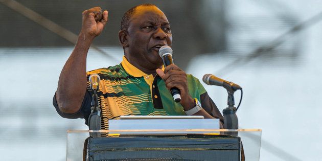 ANC president Cyril Ramaphosa addresses supporters at the ANC's 106th-anniversary celebrations at Absa Stadium in East London. January 13, 2018.