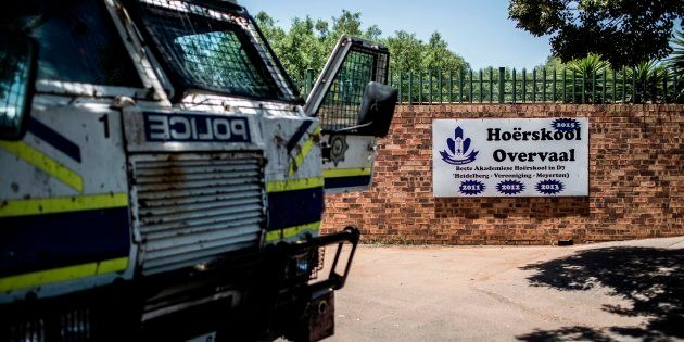 A police van outside Höerskool Overvaal during protests on January 19, 2018.