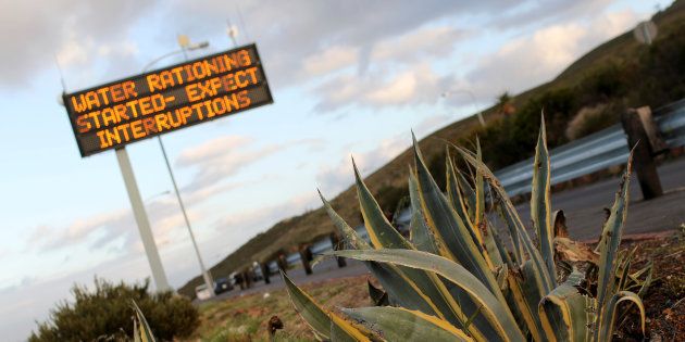 Sign warning residents of water restrictions is seen in Cape Town, South Africa, October 25, 2017. Picture taken October 25, 2017.