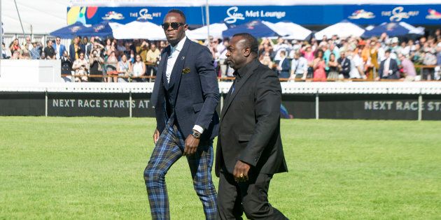 Olympic and Jamaican sprinter Usain Bolt arrives at the 2018 Sun Met Celebrated with G.H. Mumm at Kenilworth Racecourse on January 27, 2018 in Cape Town, South Africa.