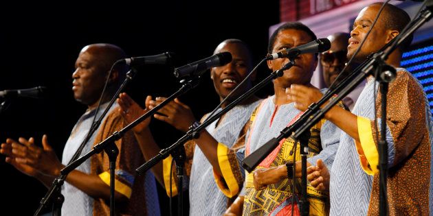 Ladysmith Black Mambazo performs during the annual Wal-Mart shareholders' meeting in Fayetteville, Arkansas, June 1, 2012.