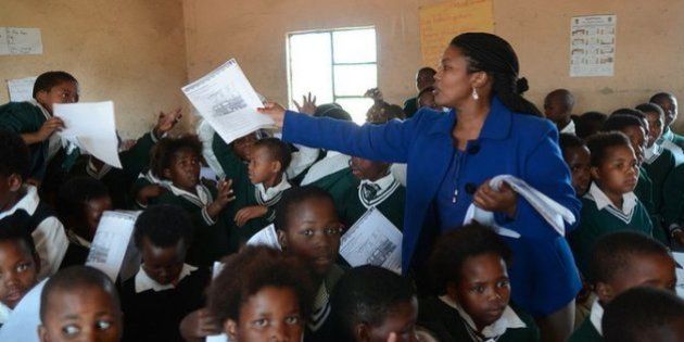 Nomzekelo Ndibongo, a teacher in South Africa, with her class.