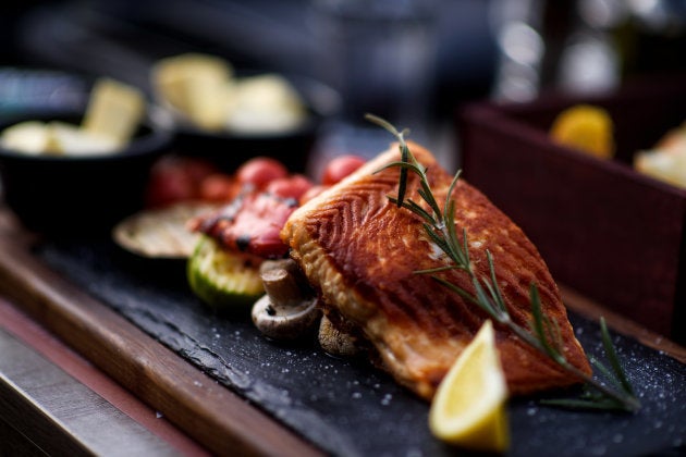 Fillet of grilled salmon with vegetable