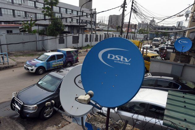 A picture shows South African broadcasting campany MultiChoice's digital satellite TV dishes.