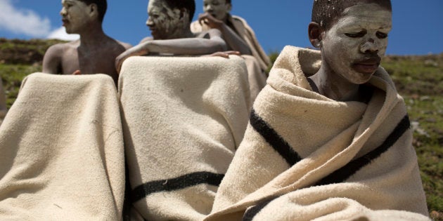 Initiates pose on a field in Qunu in Eastern Cape.