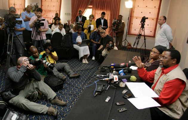 Then ANC secretary-general Gwede Mantashe addresses the media on 20 September 2008 after the party decided to fire Thabo Mbeki as president.