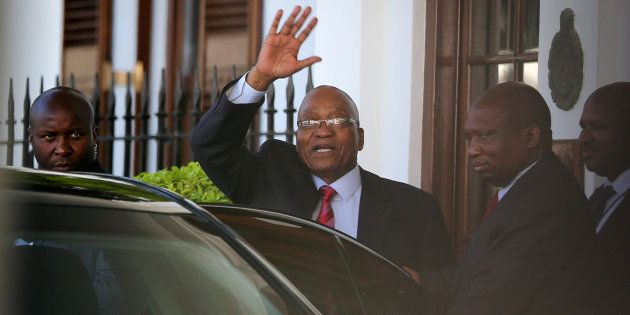 President Jacob Zuma leaves Tuynhuys, the office of the Presidency at parliament after the announcement that his state of the nation address had been postponed in Cape Town, South Africa, February 6, 2018.
