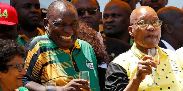 ANC president Cyril Ramaphosa celebrating the party's 106th anniversary with President Jacob Zuma in East London.