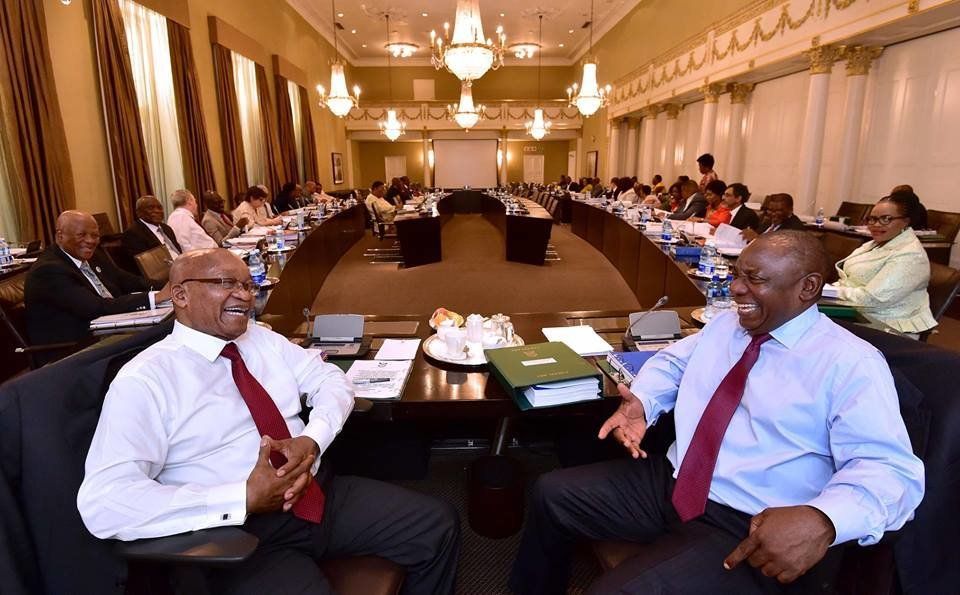 President Jacob Zuma and Deputy President Cyril Ramaphosa sharing a laugh. So good to see them able to crack jokes while in the middle of mortal combat for control of government! It's as if the deputy president is saying: "What, me, worry?" And look at veteran minister Jeff Radebe to the left, enjoying the moment . . . we're in good hands.