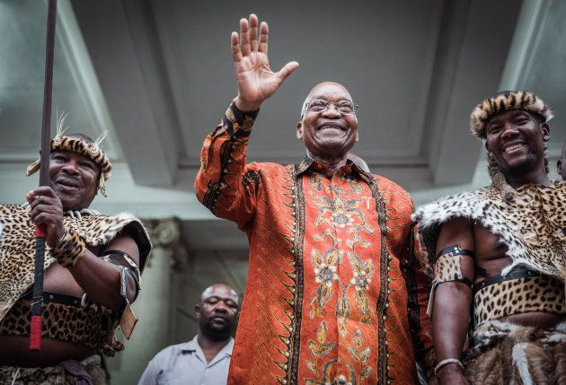 President Jacob Zuma gestures as he meets with hundreds of traditional Zulu leaders, Indunas and Amabuthos (warriors) at a meeting held between him and traditional leaders at the Durban City hall on January 5, 2018 in Durban.