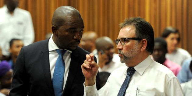 The DA's James Selfe and Mmusi Maimane at the Pretoria High Court in 2016.