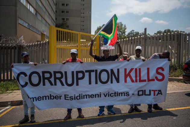Protests during the testimony of former Gauteng Health MEC Qedani Mahlangu at the Life Esidimeni arbitration hearings on January 22, 2018 in Johannesburg, South Africa.