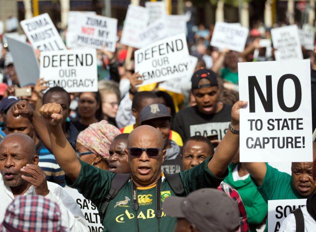 Demonstrators take part in a protest calling for the removal of South Africa's President Jacob Zuma, in Pretoria, South Africa April 7, 2017. REUTERS/James Oatway