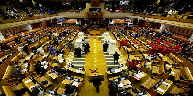 Voting stations set up during the motion of no confidence against president Jacob Zuma in parliament last year.