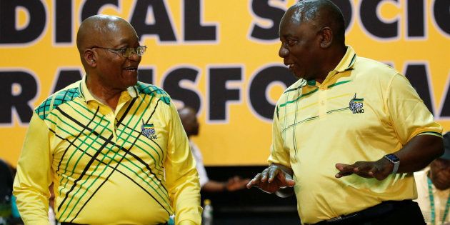 Deputy president Cyril Ramaphosa (R) chats with President Jacob Zuma during the 54th national conference of the ANC.