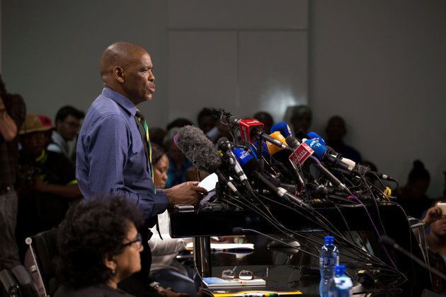 African National Congress (ANC) Secretary-General Ace Magashule and members of the ANC National Executive Committee address a media conference in Johannesburg, South Africa, February 13, 2018. REUTERS/James Oatway