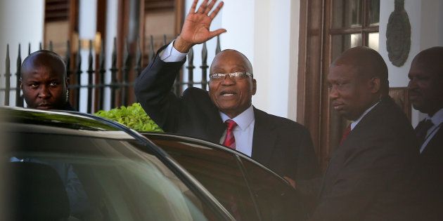 President Jacob Zuma leaves Tuynhuys, the office of the presidency at Parliament, on February 6, 2018.