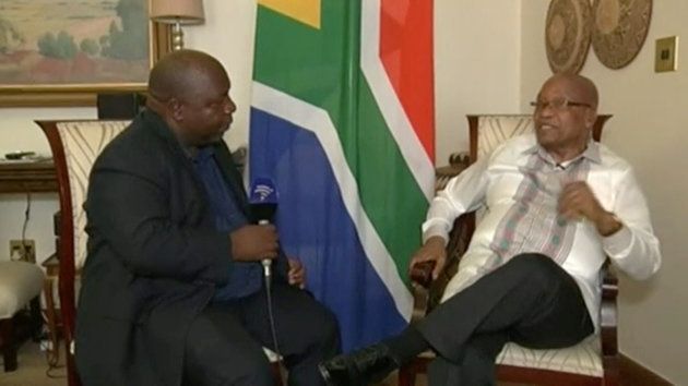 South Africa's President Jacob Zuma speaks during an interview with a SABC journalist in Pretoria, South Africa February 14, 2018.