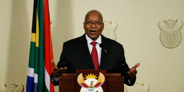 Jacob Zuma resigns as President of South Africa at the Union Buildings in Pretoria on February 14, 2018.