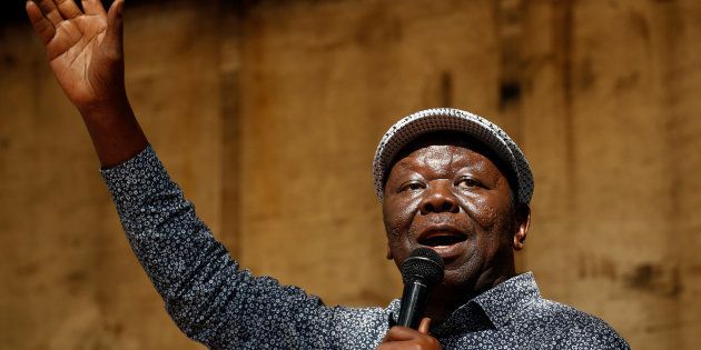 The late Morgan Tsvangirai addresses a crowd outside Parliament in Harare, Zimbabwe, November 21, 2017.