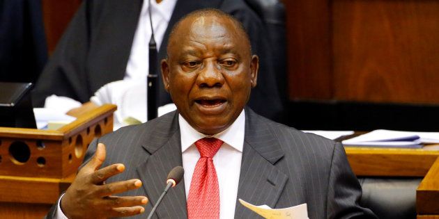 President of South Africa Cyril Ramaphosa addresses MPs after being elected president in Parliament in Cape Town, South Africa, February 15, 2018.