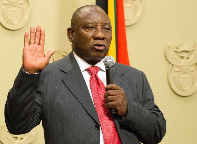 Cyril Ramaphosa is sworn in as the new South African president at the parliament in Cape Town, South Africa February 15, 2018.