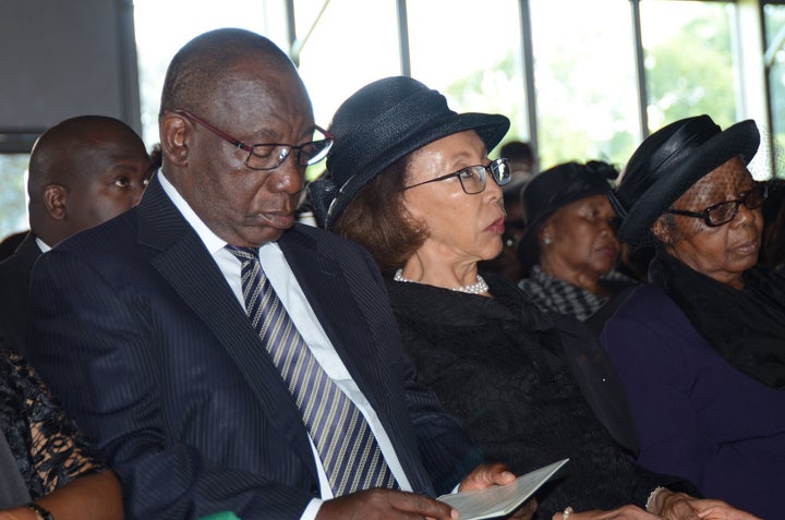 JOHANNESBURG, SOUTH AFRICA ï¿½ JANUARY 16: Deputy President of South Africa and President of the ANC Cyril Ramaphosa and his wife Tshepo Motsepe during the funeral service of poet and political activist Keorapetse Kgositsile at the Marks Park sports ground, Emmarentia on January 16, 2017 in Johannesburg, South Africa. Mourners gathered to pay their last respects to poet and struggle icon Professor Keorapetse ï¿½Bra Willieï¿½ Kgositsile. He was 79. (Photo by Gallo Images / Sowetan / Mduduzi Ndzingi)