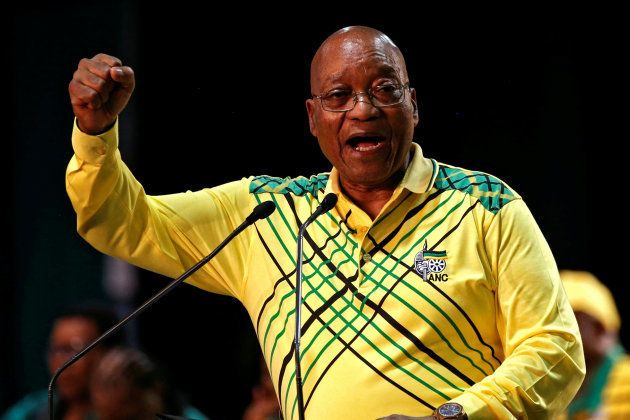 Former President of South Africa Jacob Zuma gestures to his supporters at the 54th National Conference of the ruling African National Congress (ANC).