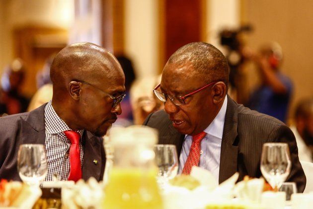Then-Deputy President Cyril Ramaphosa and Zuma-appointed finance minister Malusi Gigaba at a pre-WEF briefing.