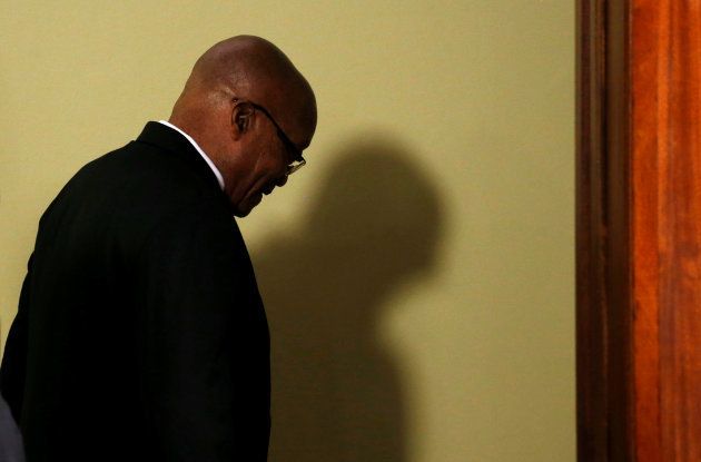 South Africa's President Jacob Zuma leaves after announcing his resignation at the Union Buildings in Pretoria, South Africa, February 14, 2018.