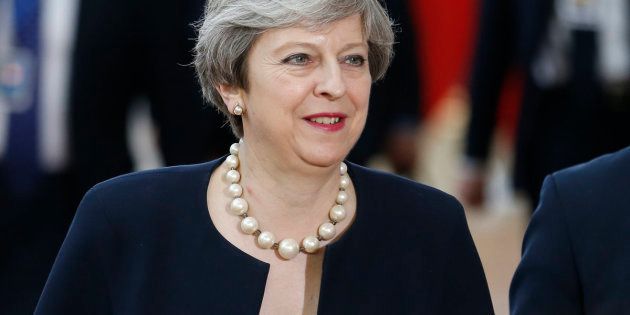 BRUSSELS, June 22, 2017 -- British Prime Minister Theresa May arrives to attend a two-day EU Summit in Brussels, Belgium, June 22, 2017. (Xinhua/Ye Pingfan via Getty Images)